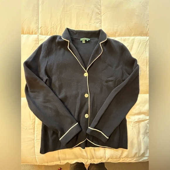 Ralph Lauren navy white button cardigan sweater XL - Picture 1 of 7